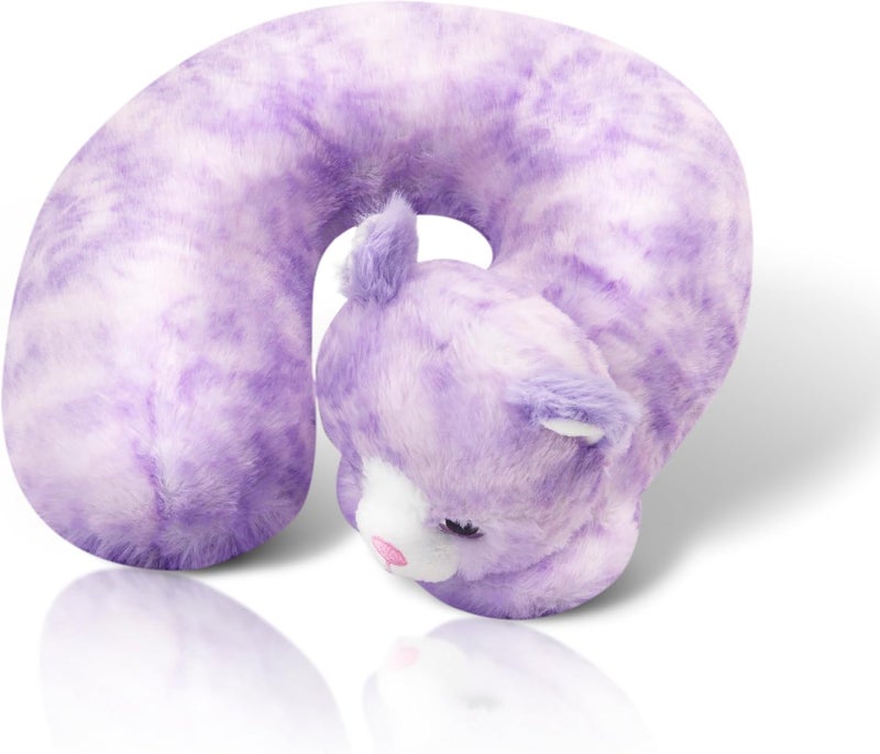 Cloudz Kids Super Soft N' Cuddly Animal Airplane Travel Neck Pillow! Keep Children Comfy and Supported with a Buddy While Traveling or just Resting at Home - Purple Cat - Image 1